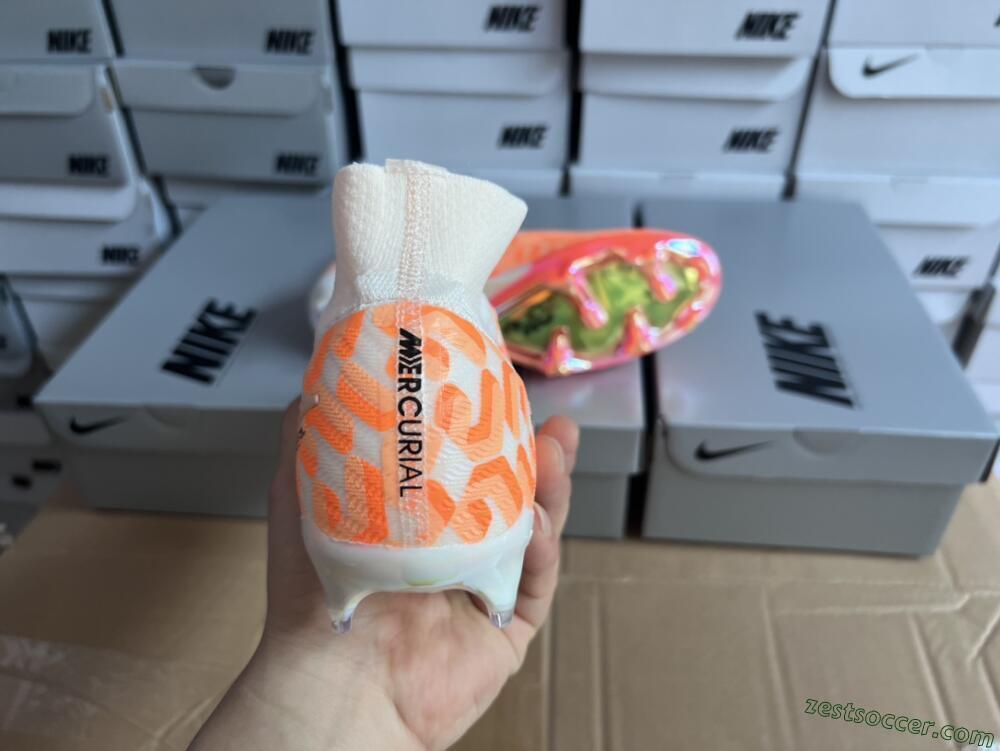 Nike Air Zoom Mercurial Superfly 9 Elite FG High-Tops Soccer Cleats - White/Orange/Black