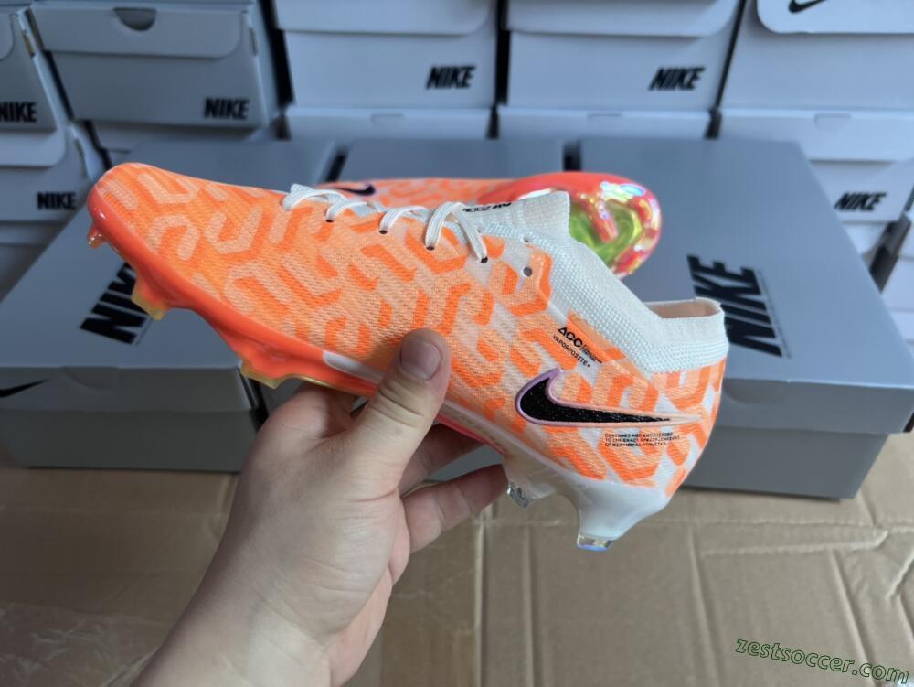 Nike Air Zoom Mercurial Vapor 15 Elite FG Low-Tops Soccer Cleats - White/Orange/Black