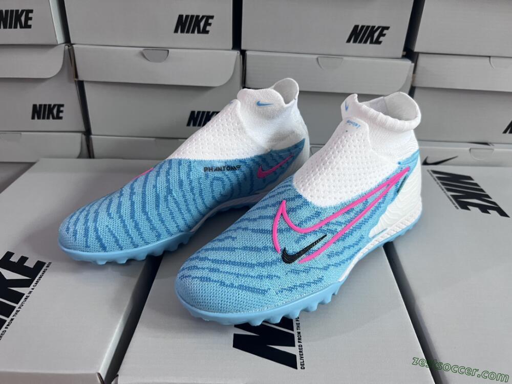 Nike Phantom GX Elite DF Link TF High-Tops Soccer Shoes - White/Blue/Pink