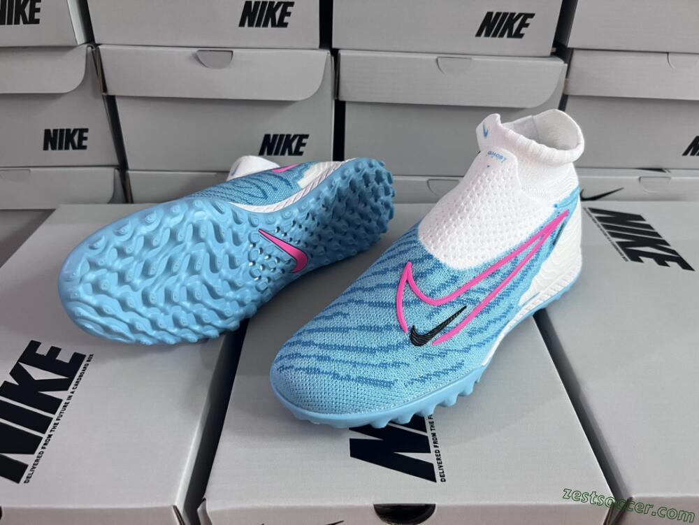 Nike Phantom GX Elite DF Link TF High-Tops Soccer Shoes - White/Blue/Pink