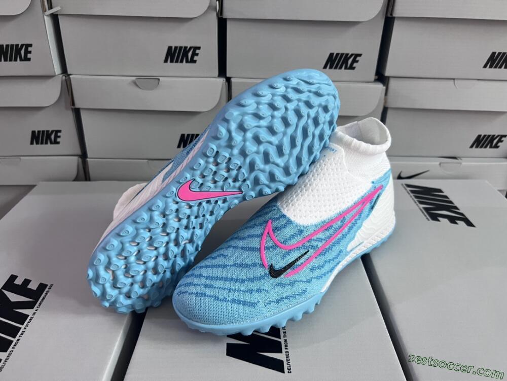 Nike Phantom GX Elite DF Link TF High-Tops Soccer Shoes - White/Blue/Pink