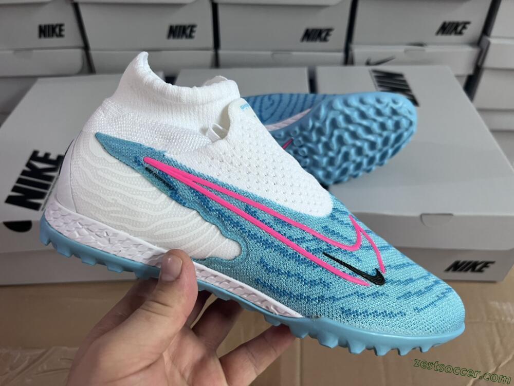 Nike Phantom GX Elite DF Link TF High-Tops Soccer Shoes - White/Blue/Pink