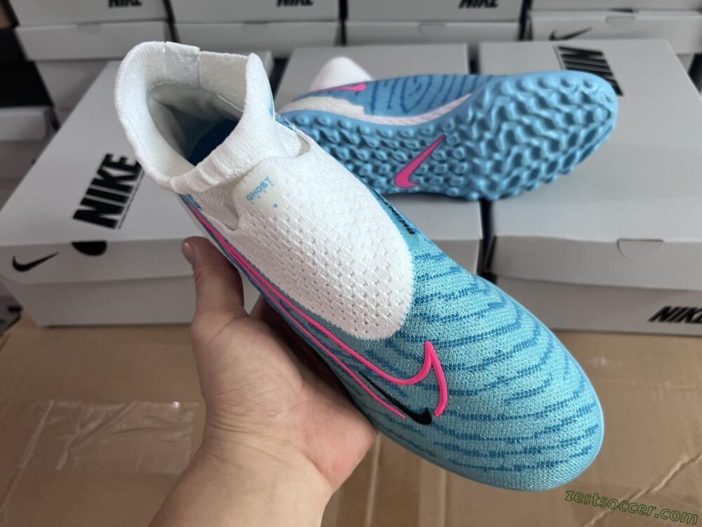 Nike Phantom GX Elite DF Link TF High-Tops Soccer Shoes - White/Blue/Pink