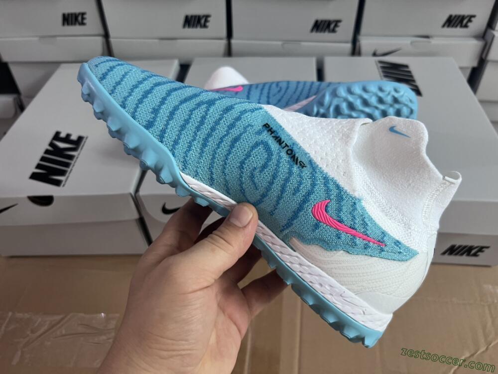 Nike Phantom GX Elite DF Link TF High-Tops Soccer Shoes - White/Blue/Pink