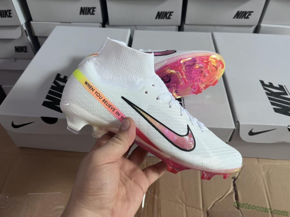 Nike Air Zoom Mercurial Superfly 9 Elite FG High-Tops Soccer Cleats - White/Pink/Black/Yellow/Gold