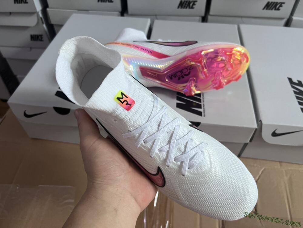 Nike Air Zoom Mercurial Superfly 9 Elite FG High-Tops Soccer Cleats - White/Pink/Black/Yellow/Gold