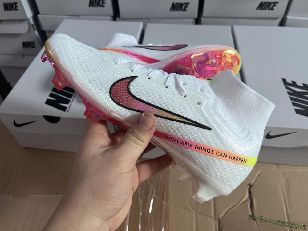 Nike Air Zoom Mercurial Superfly 9 Elite FG High-Tops Soccer Cleats - White/Pink/Black/Yellow/Gold