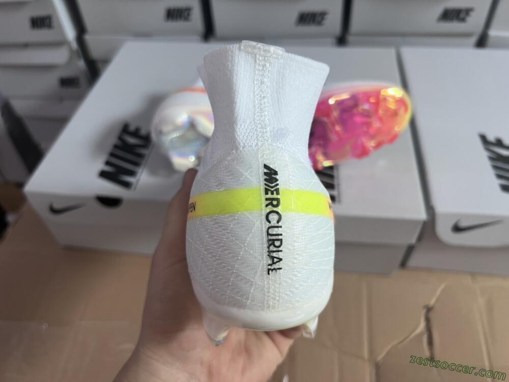 Nike Air Zoom Mercurial Superfly 9 Elite FG High-Tops Soccer Cleats - White/Pink/Black/Yellow/Gold