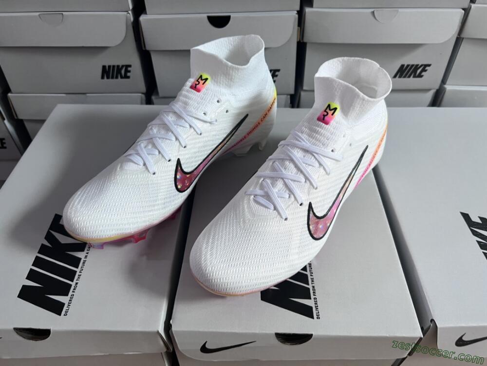 Nike Air Zoom Mercurial Superfly 9 Elite FG High-Tops Soccer Cleats - White/Pink/Black/Yellow/Gold