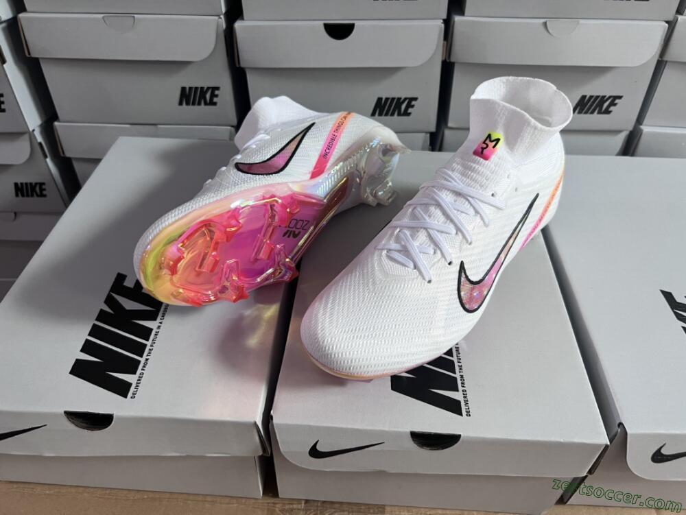 Nike Air Zoom Mercurial Superfly 9 Elite FG High-Tops Soccer Cleats - White/Pink/Black/Yellow/Gold
