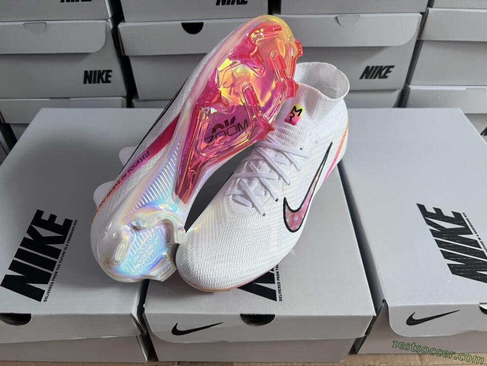 Nike Air Zoom Mercurial Superfly 9 Elite FG High-Tops Soccer Cleats - White/Pink/Black/Yellow/Gold