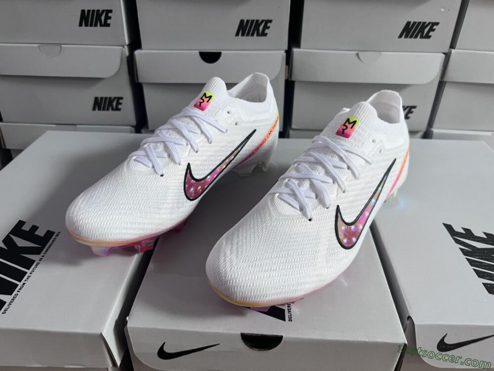 Nike Air Zoom Mercurial Vapor 15 Elite FG Low-Tops Soccer Cleats - White/Pink/Black/Yellow