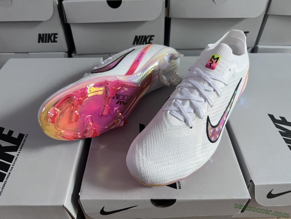 Nike Air Zoom Mercurial Vapor 15 Elite FG Low-Tops Soccer Cleats - White/Pink/Black/Yellow