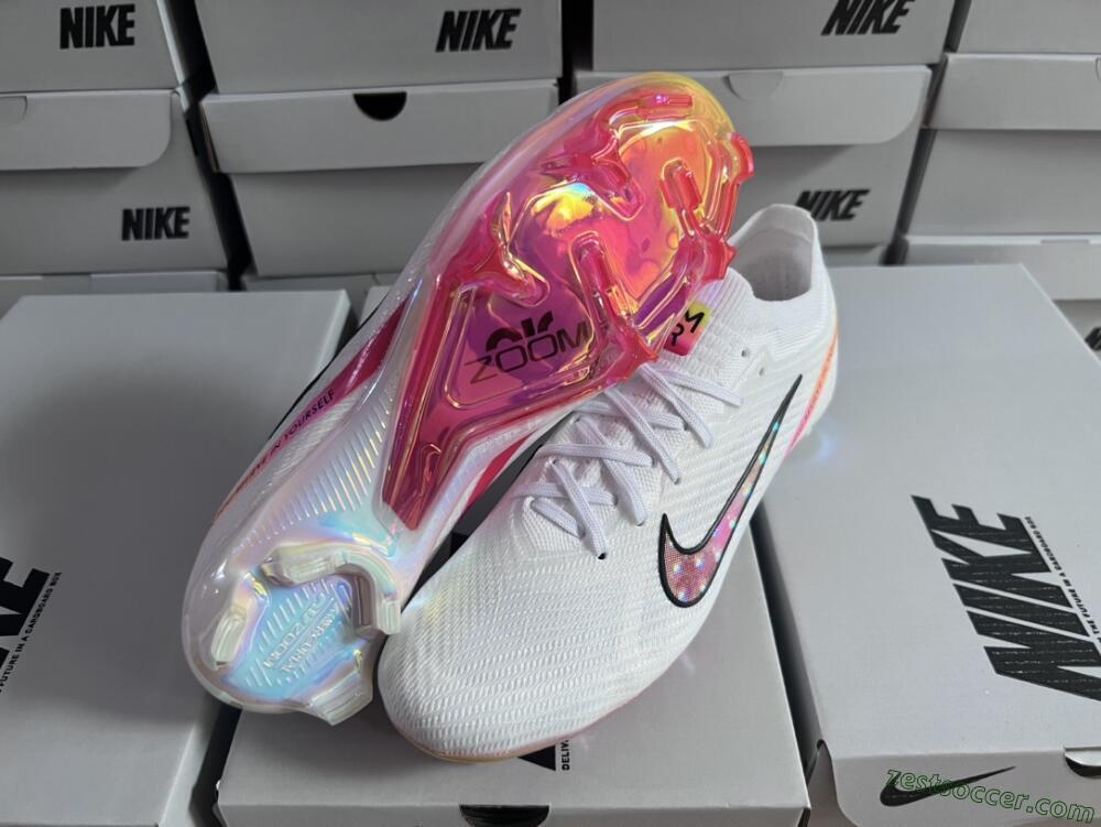 Nike Air Zoom Mercurial Vapor 15 Elite FG Low-Tops Soccer Cleats - White/Pink/Black/Yellow