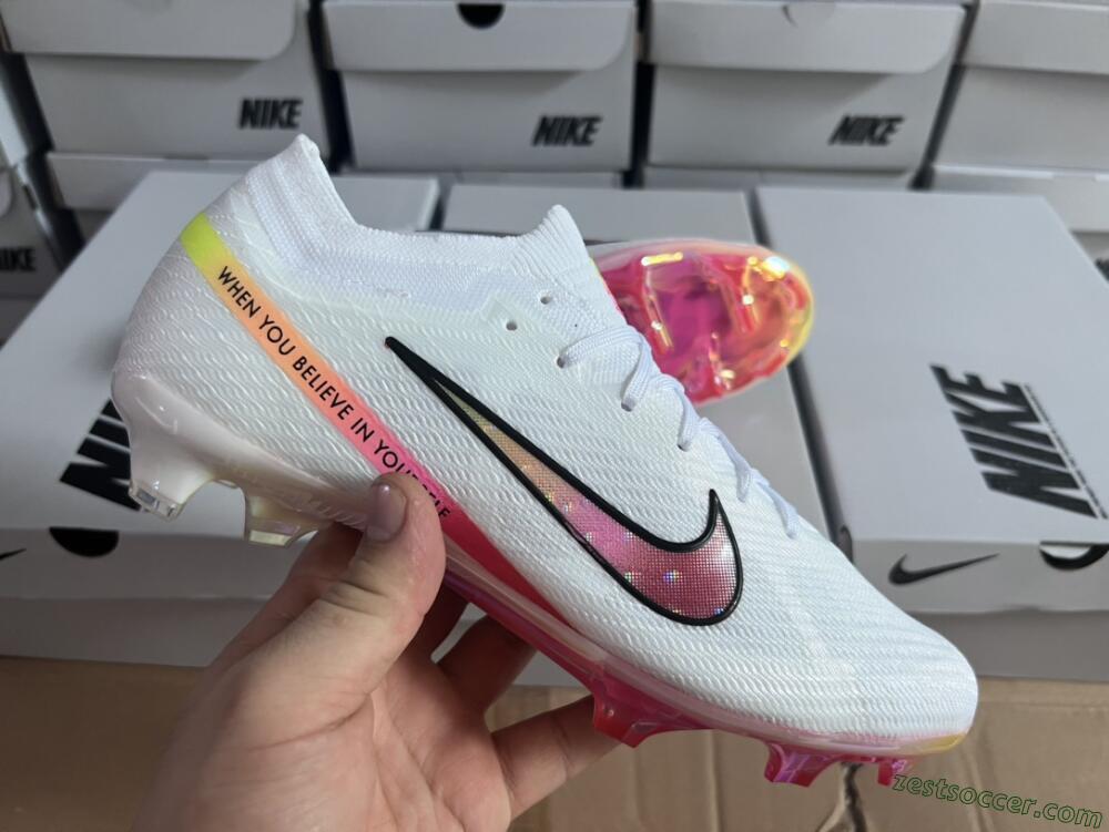 Nike Air Zoom Mercurial Vapor 15 Elite FG Low-Tops Soccer Cleats - White/Pink/Black/Yellow