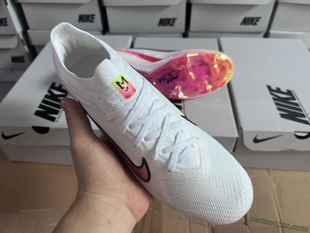 Nike Air Zoom Mercurial Vapor 15 Elite FG Low-Tops Soccer Cleats - White/Pink/Black/Yellow