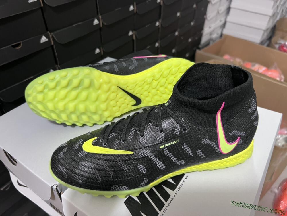 Nike Phantom Luna 2 Elite TF High-Tops Soccer Shoes - Black/Yellow/Pink