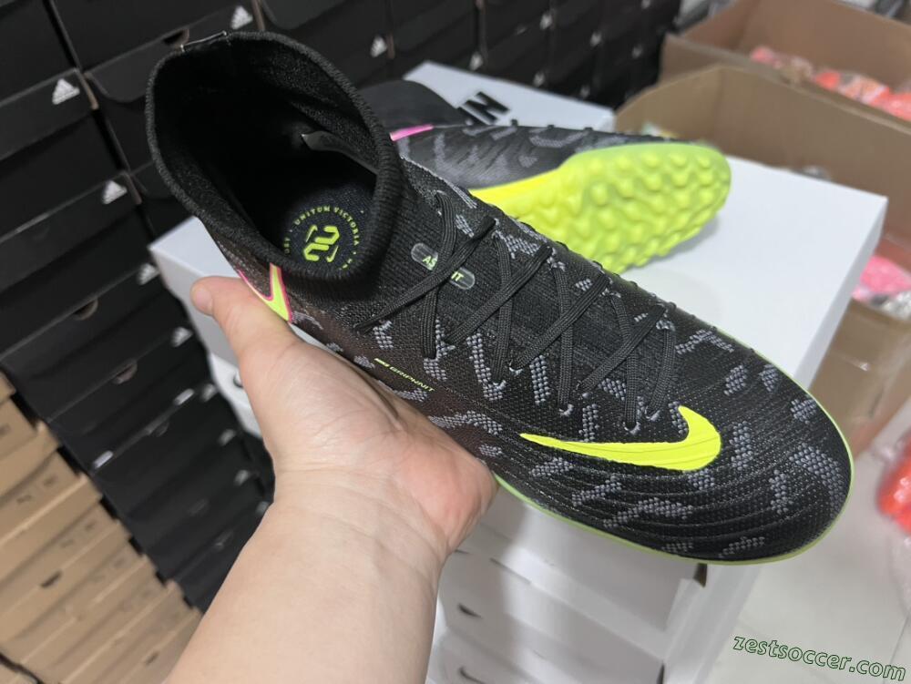 Nike Phantom Luna 2 Elite TF High-Tops Soccer Shoes - Black/Yellow/Pink