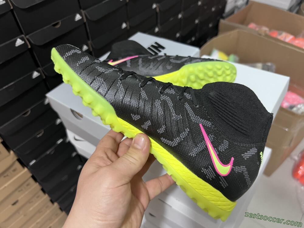 Nike Phantom Luna 2 Elite TF High-Tops Soccer Shoes - Black/Yellow/Pink