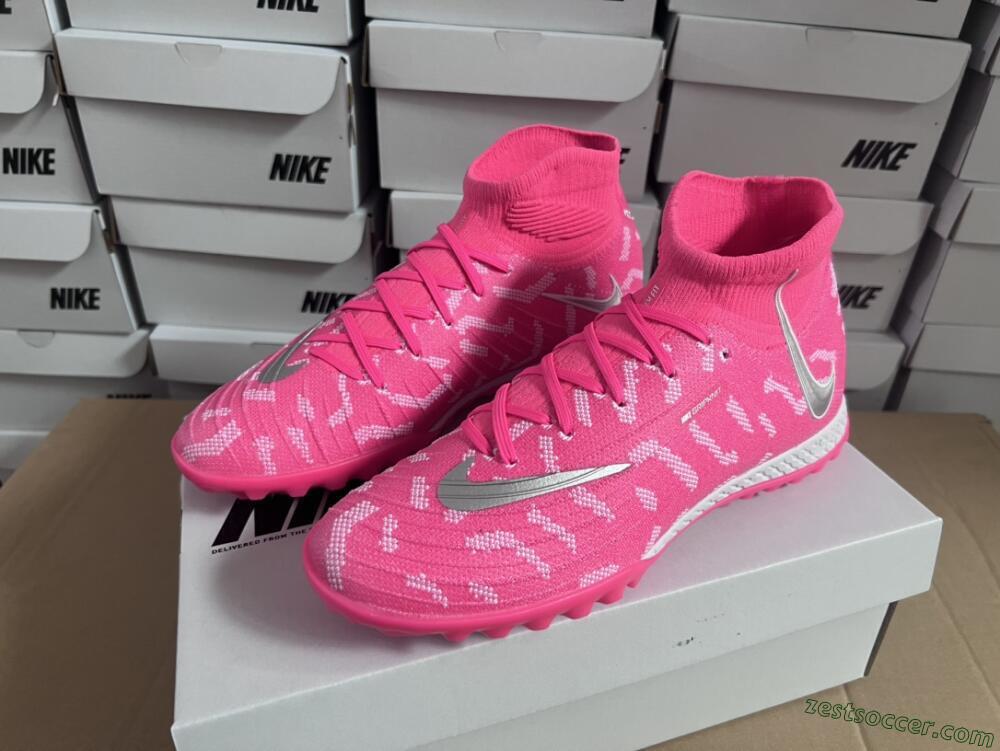 Nike Phantom Luna 2 Elite TF High-Tops Soccer Shoes - Pink/Silver/White