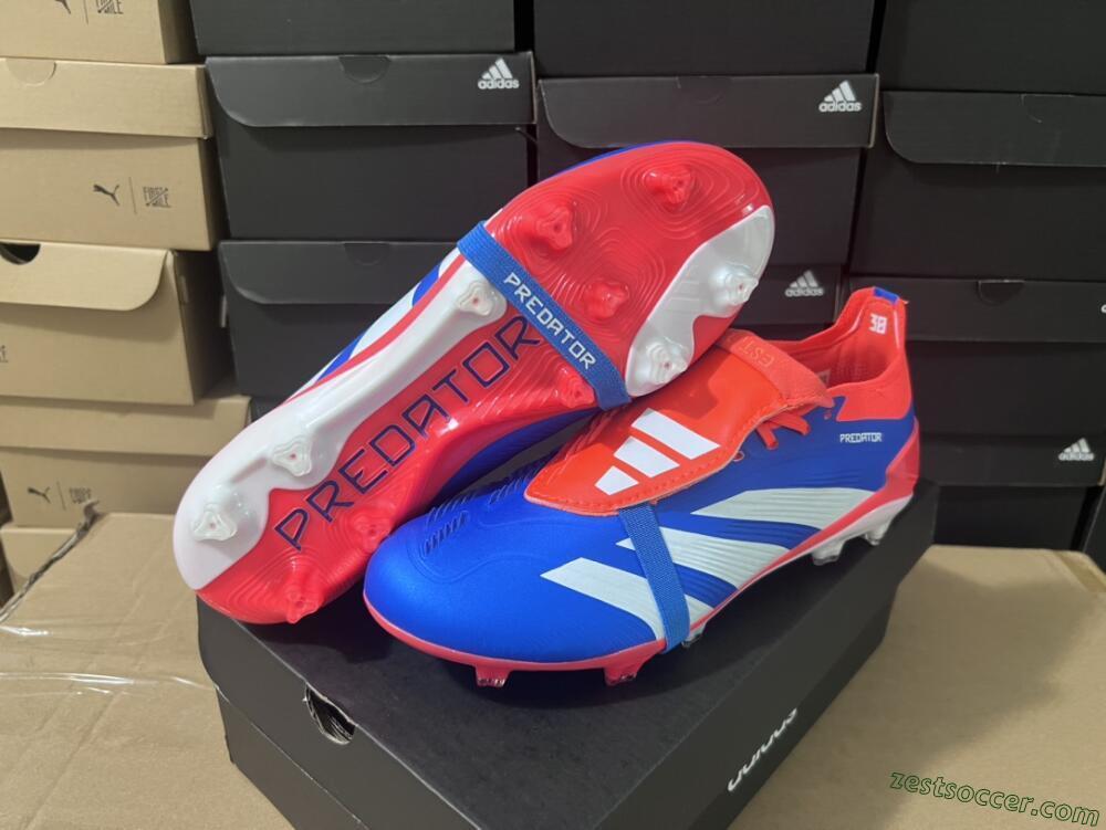 Adidas Predator Elite Foldover Tongue FG Low-Tops Soccer Cleats - Blue/White/Red