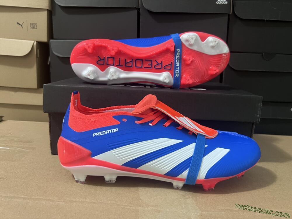 Adidas Predator Elite Foldover Tongue FG Low-Tops Soccer Cleats - Blue/White/Red
