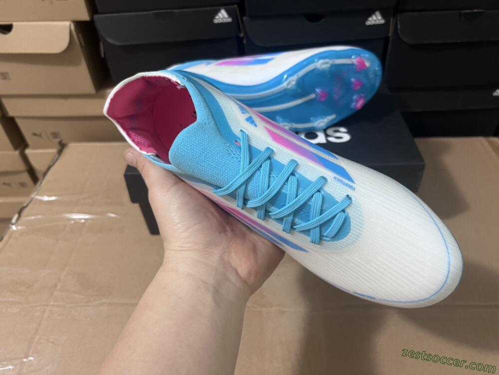 Adidas F50 Adizero FG Low-Tops Soccer Cleats - White/Blue/Pink