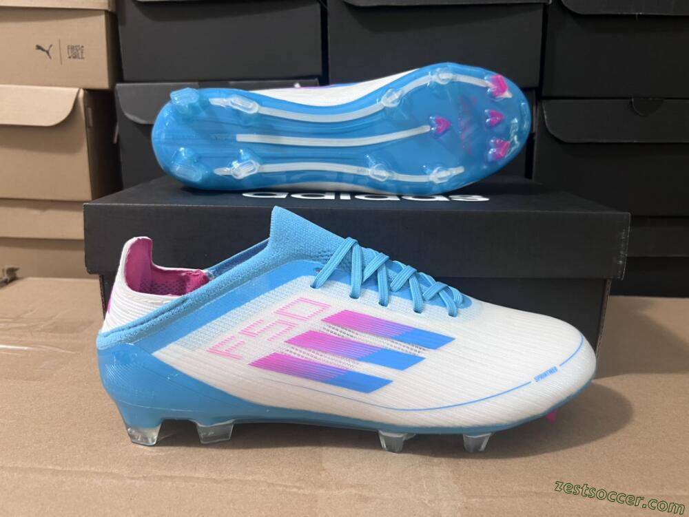 Adidas F50 Adizero FG Low-Tops Soccer Cleats - White/Blue/Pink