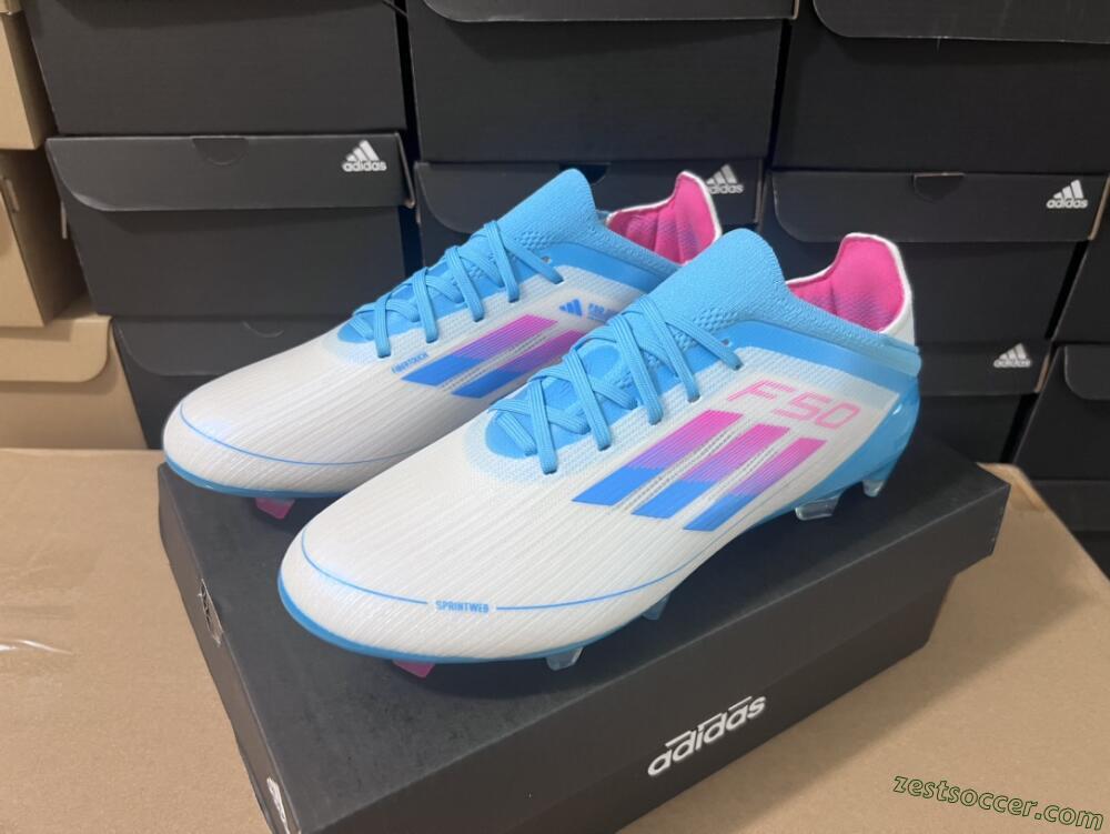 Adidas F50 Adizero FG Low-Tops Soccer Cleats - White/Blue/Pink