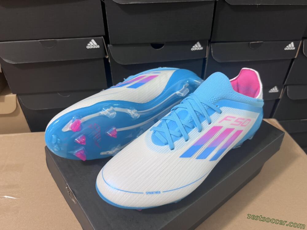 Adidas F50 Adizero FG Low-Tops Soccer Cleats - White/Blue/Pink