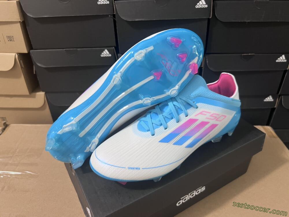 Adidas F50 Adizero FG Low-Tops Soccer Cleats - White/Blue/Pink
