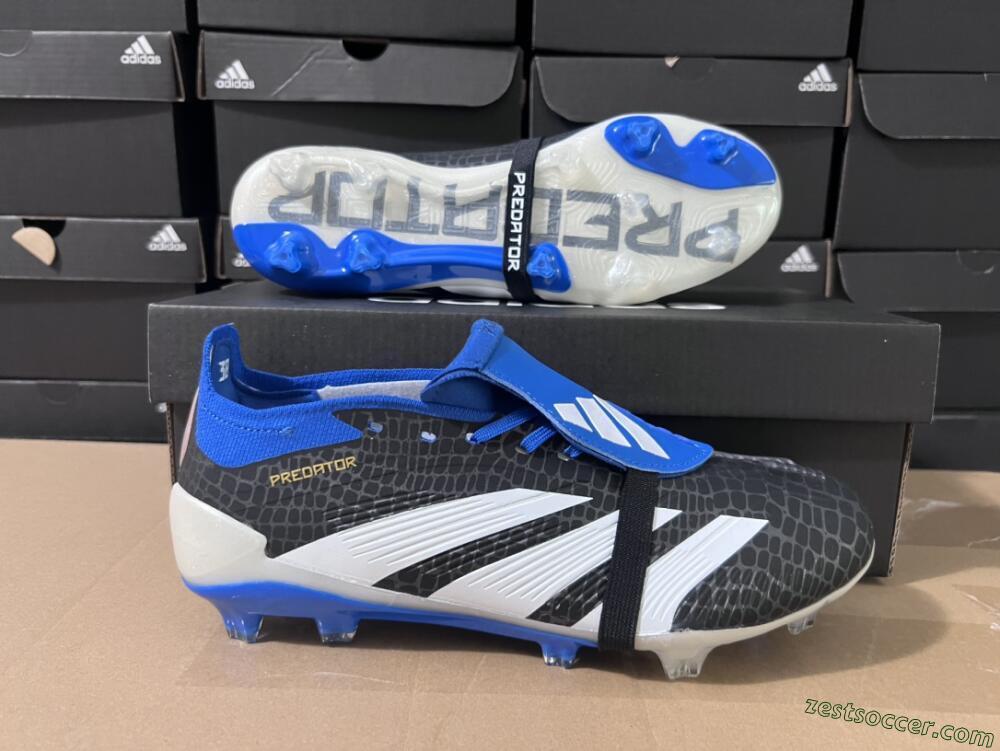 Adidas Predator Elite Foldover Tongue FG Low-Tops Soccer Cleats - Black/White/Blue