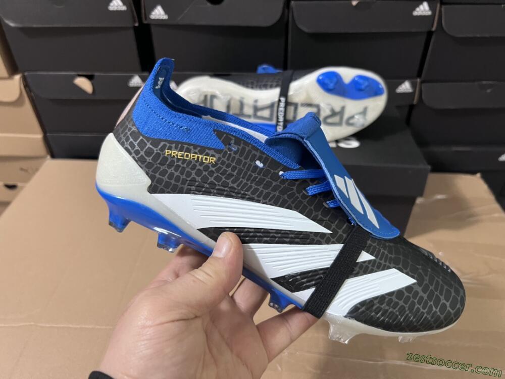 Adidas Predator Elite Foldover Tongue FG Low-Tops Soccer Cleats - Black/White/Blue