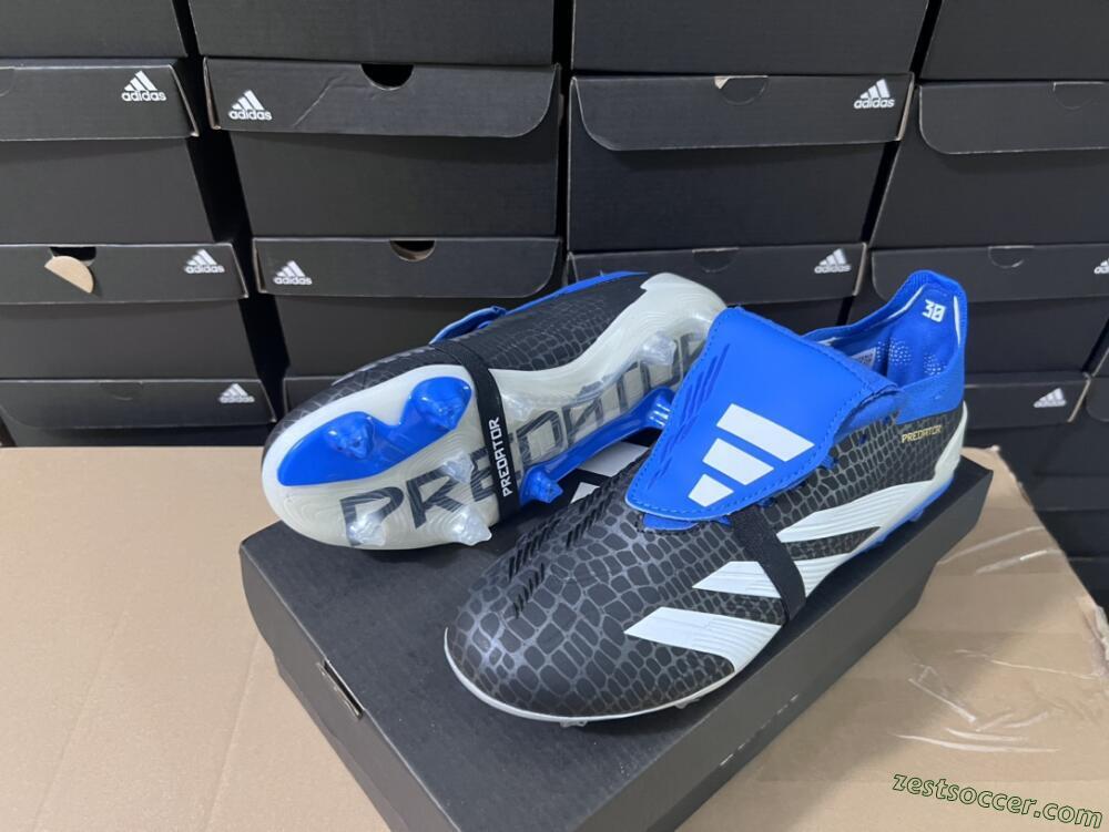 Adidas Predator Elite Foldover Tongue FG Low-Tops Soccer Cleats - Black/White/Blue