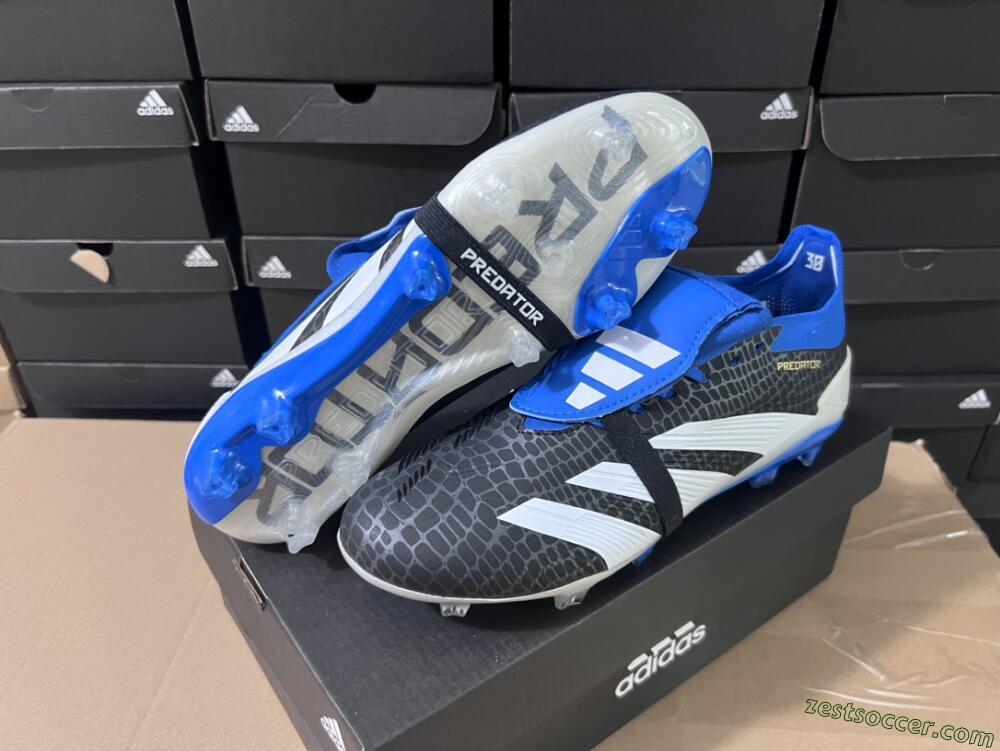 Adidas Predator Elite Foldover Tongue FG Low-Tops Soccer Cleats - Black/White/Blue