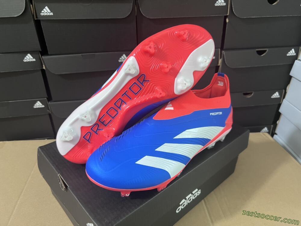 Adidas Predator Elite Laceless FG Low-Tops Soccer Cleats - Blue/White/Red