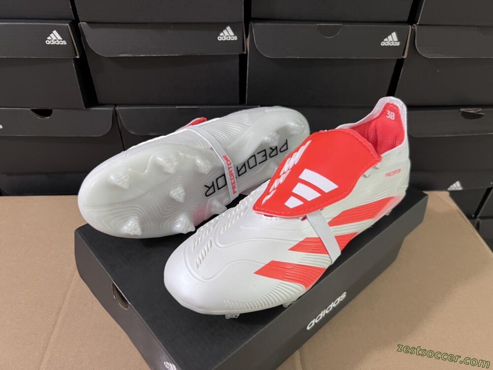 Adidas Predator Elite Foldover Tongue FG Low-Tops Soccer Cleats - Beige/White/Red