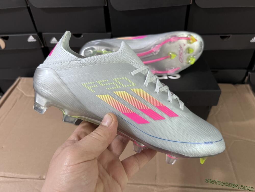 Adidas F50 Adizero FG Low-Tops Soccer Cleats - Silver/Yellow/Pink