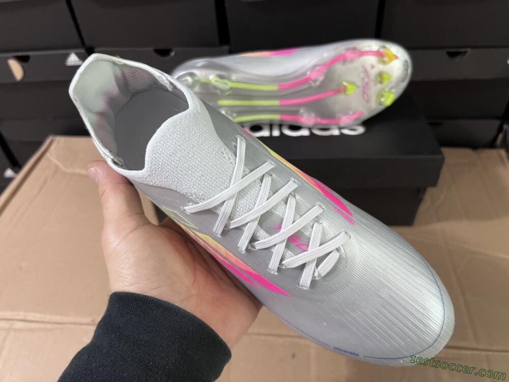 Adidas F50 Adizero FG Low-Tops Soccer Cleats - Silver/Yellow/Pink