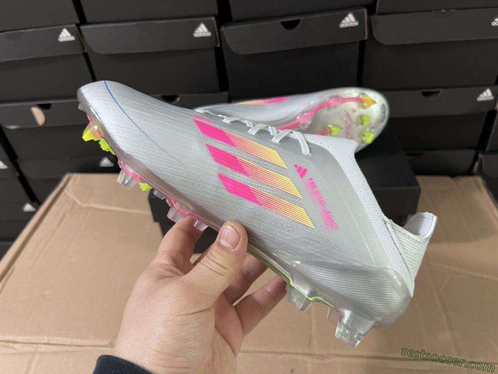 Adidas F50 Adizero FG Low-Tops Soccer Cleats - Silver/Yellow/Pink