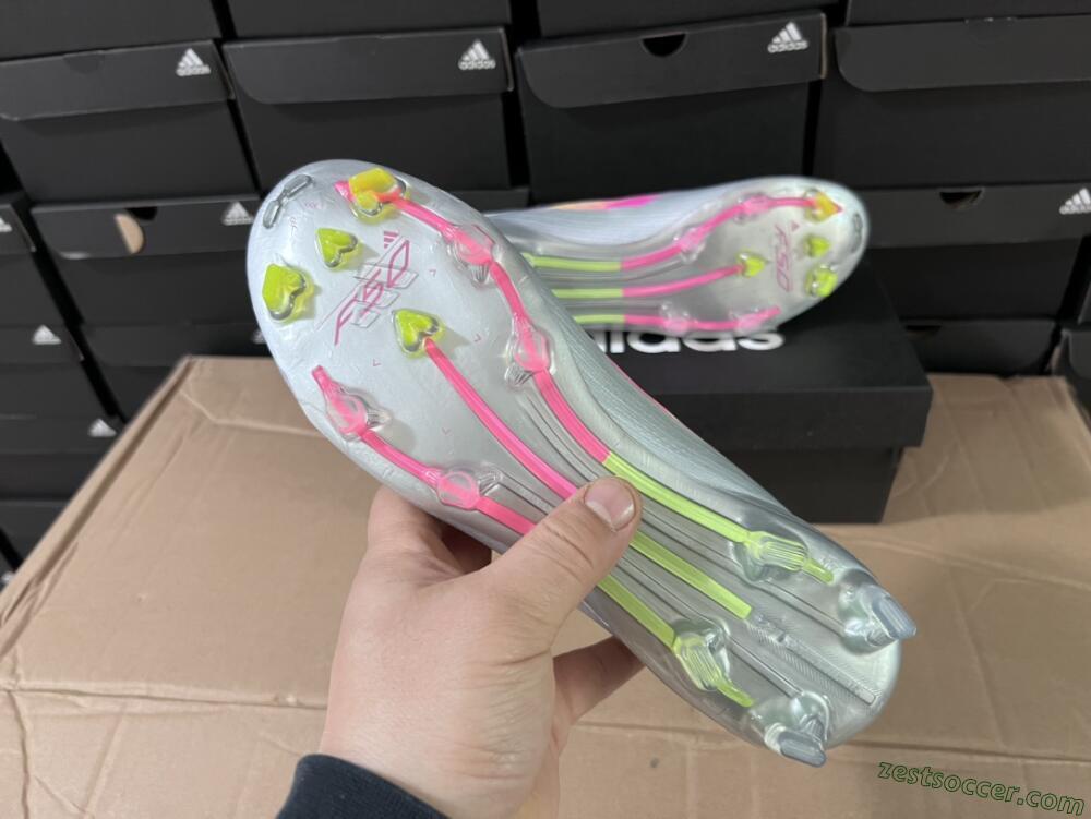 Adidas F50 Adizero FG Low-Tops Soccer Cleats - Silver/Yellow/Pink