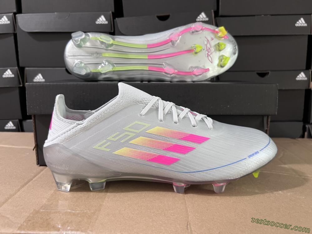 Adidas F50 Adizero FG Low-Tops Soccer Cleats - Silver/Yellow/Pink