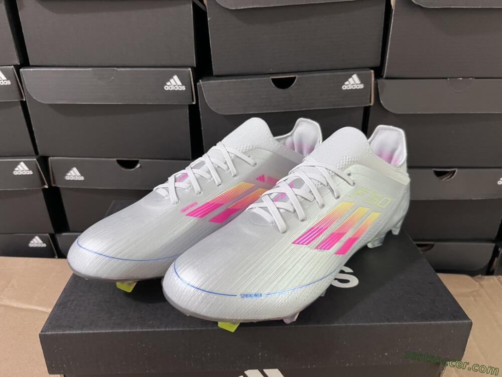 Adidas F50 Adizero FG Low-Tops Soccer Cleats - Silver/Yellow/Pink