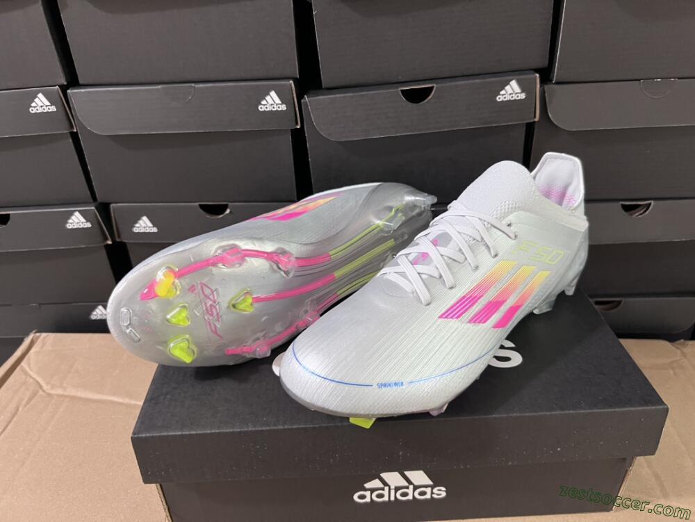 Adidas F50 Adizero FG Low-Tops Soccer Cleats - Silver/Yellow/Pink