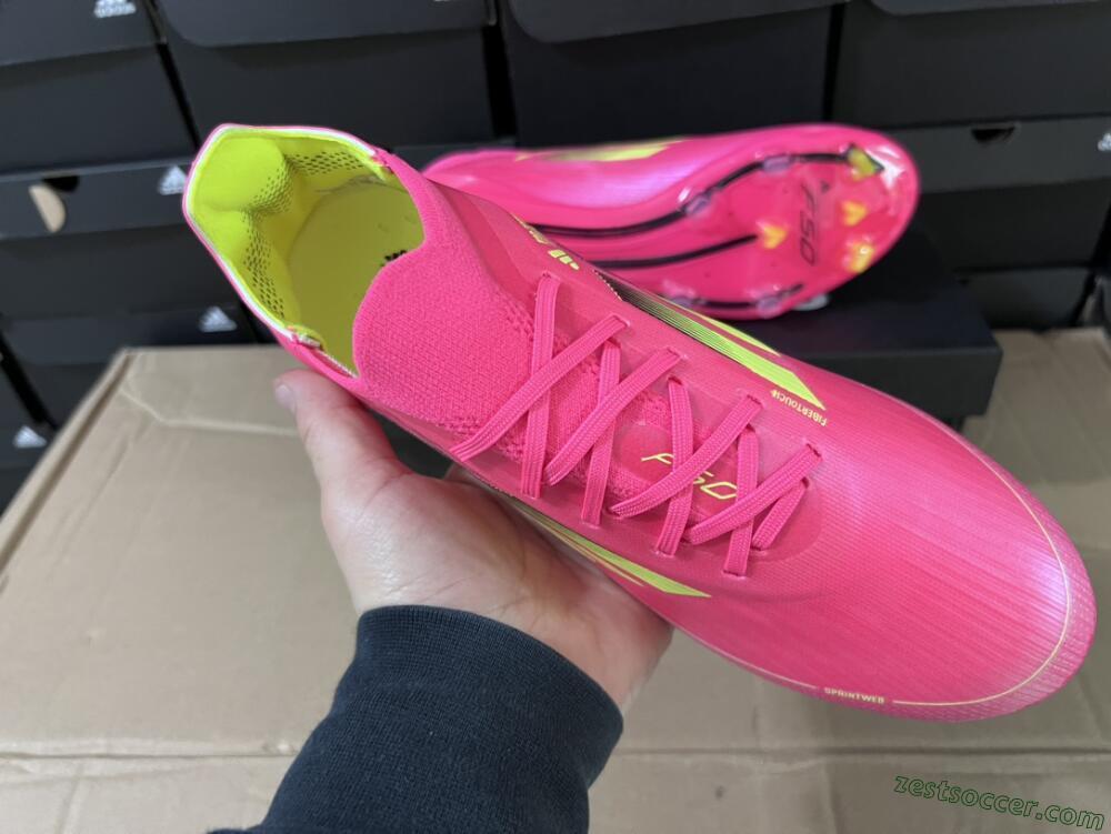 Adidas F50 Adizero FG Low-Tops Soccer Cleats - Pink/Yellow/Black