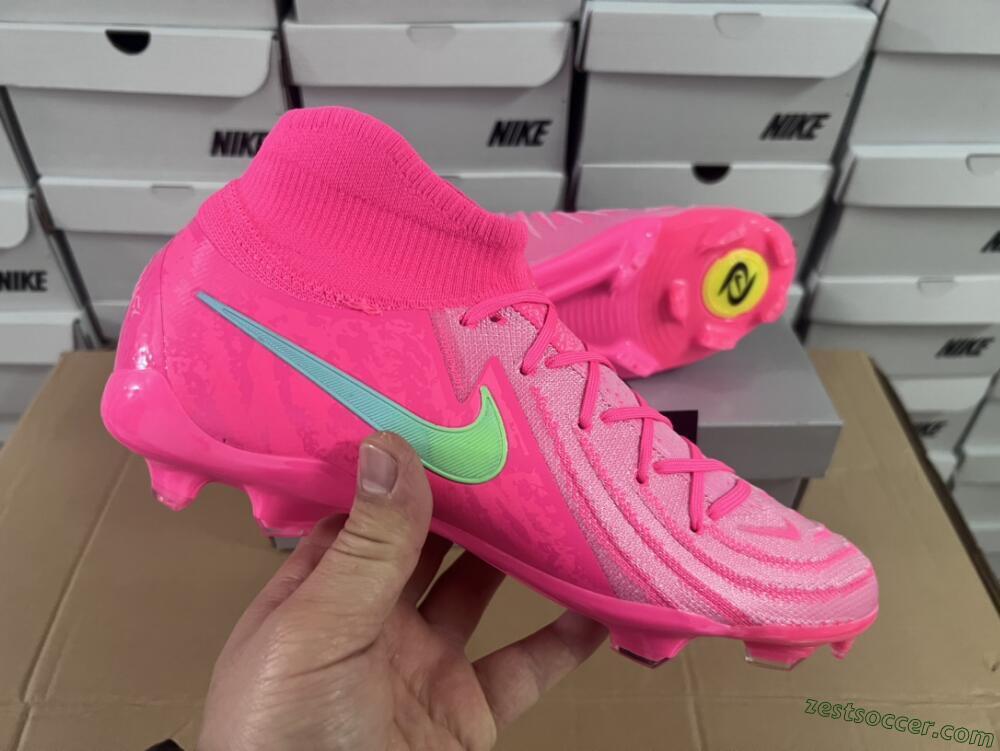 Nike Phantom Luna Elite NU FG High-Tops Soccer Cleats - Pink/Yellow/Jade