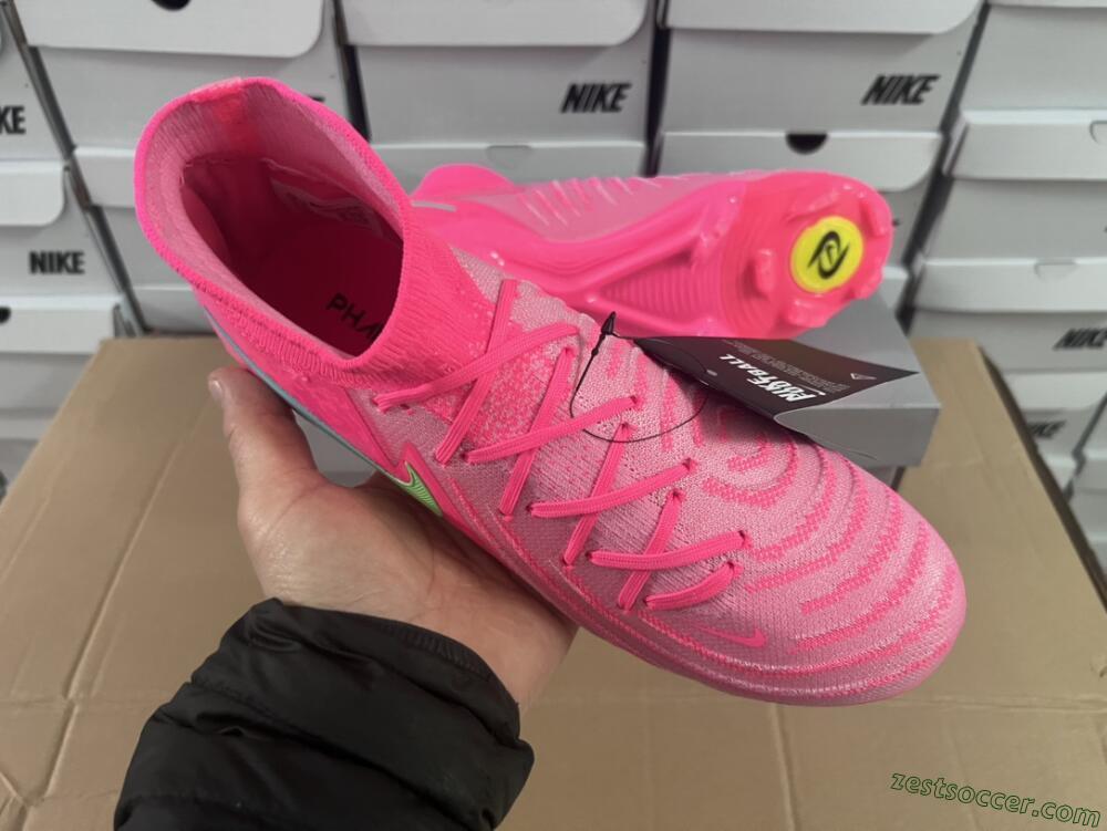 Nike Phantom Luna Elite NU FG High-Tops Soccer Cleats - Pink/Yellow/Jade