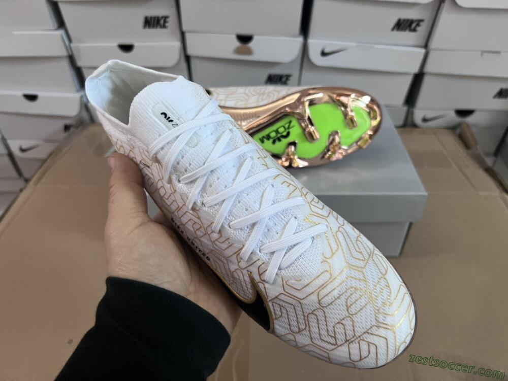Nike Air Zoom Mercurial Vapor 15 Elite FG Low-Tops Soccer Cleats - White/Gold/Black