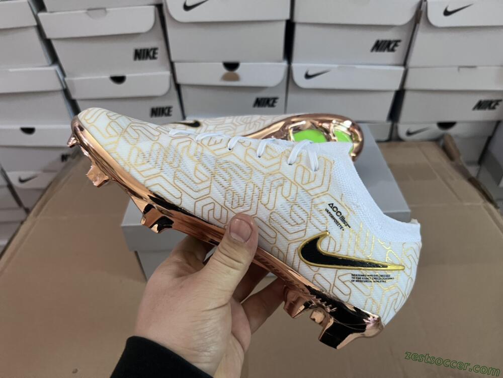 Nike Air Zoom Mercurial Vapor 15 Elite FG Low-Tops Soccer Cleats - White/Gold/Black