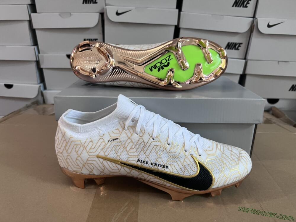 Nike Air Zoom Mercurial Vapor 15 Elite FG Low-Tops Soccer Cleats - White/Gold/Black